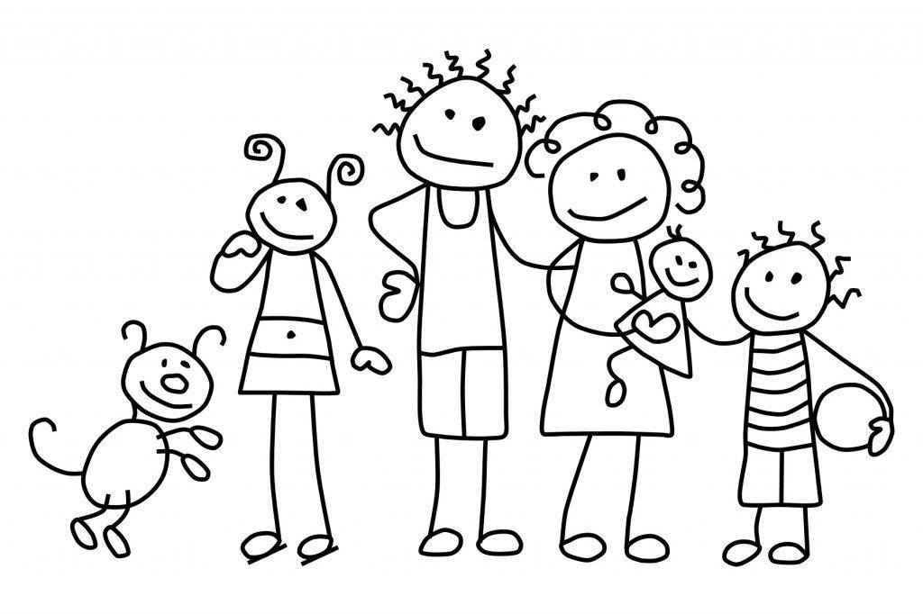 Strektegning av barnefamilie